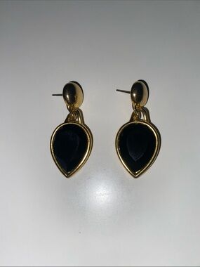 Gold Teardrop Black Stone Drop Earrings - Women Jewelry